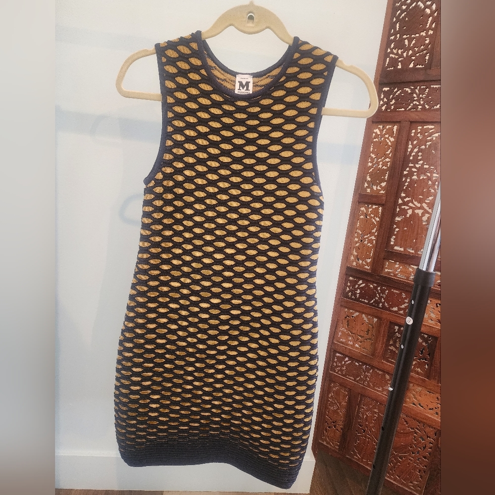 M by Missoni metallic gold and navy honeycomb knit dress. Size 38 Italy.